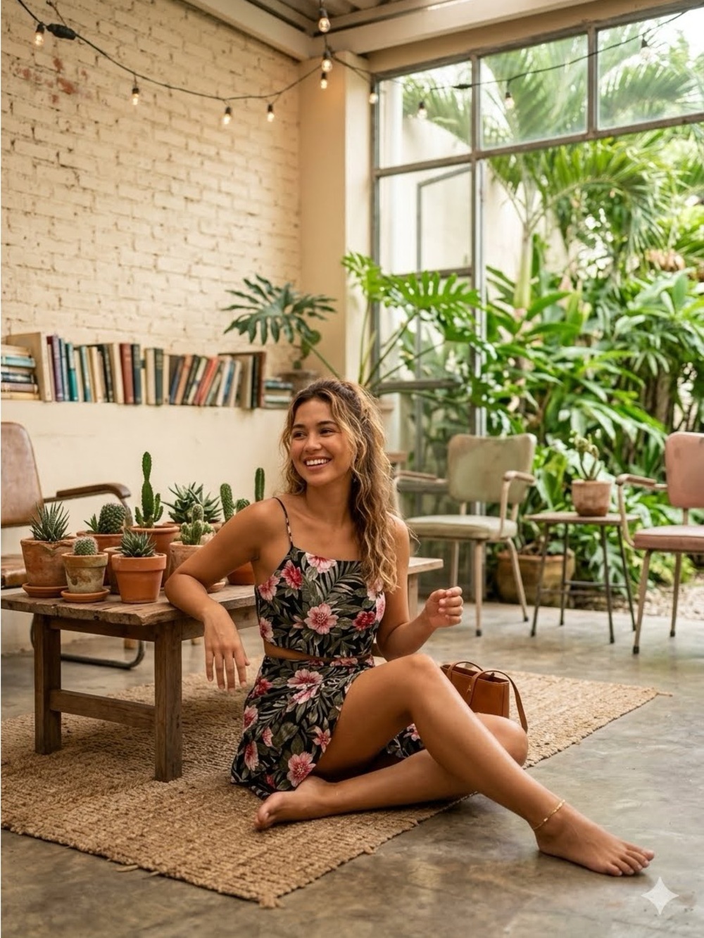 American Eagle Tropical Floral Two- Piece Set - Crop Top & Tiered Mini Skirt Med